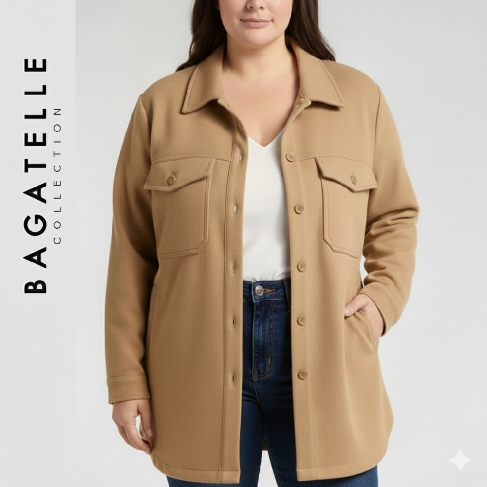 Bagatelle Collection Camel Long Sleeve Button Down Jacket Shacket Sz L
